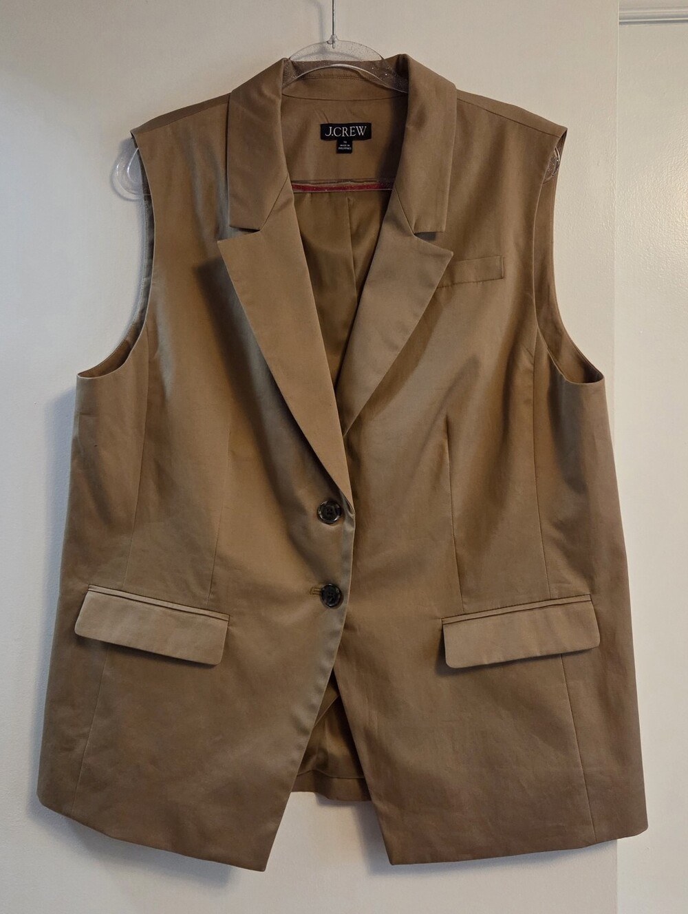 J.CREW Longer Vest Lightweight Chino Tan Size 16